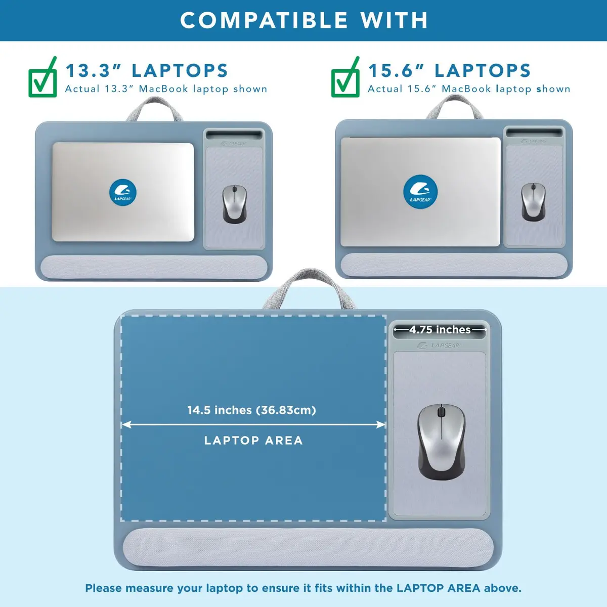 LapGear Home Office Pro Lap Desk 21.1x14 in Slate Blue | Fits 15.6" Laptops & Ergonomic Support - view 3