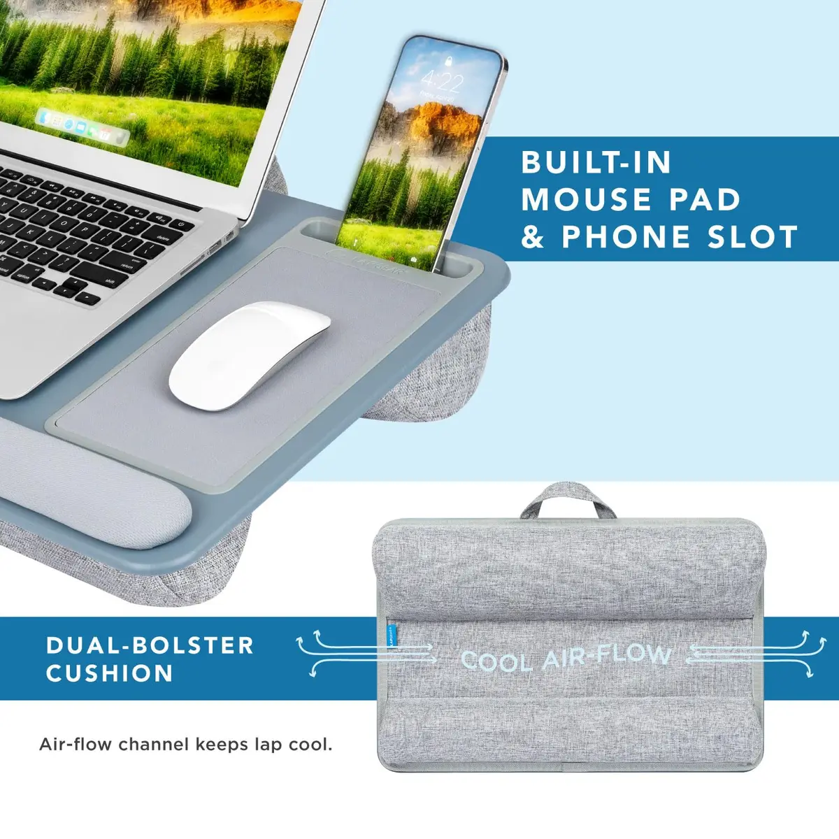 LapGear Home Office Pro Lap Desk 21.1x14 in Slate Blue | Fits 15.6" Laptops & Ergonomic Support - view 4