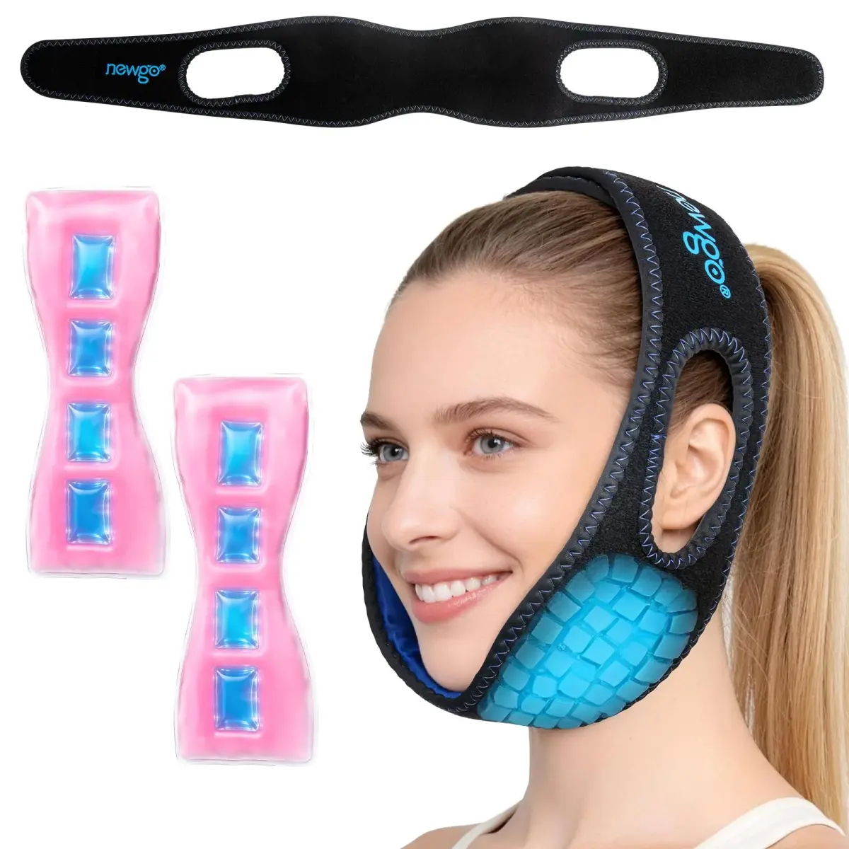 NEWGO Wisdom Teeth Ice Pack Head Wrap with Ear Holes, 60-Min Cold Therapy | Black, One Size - main product image