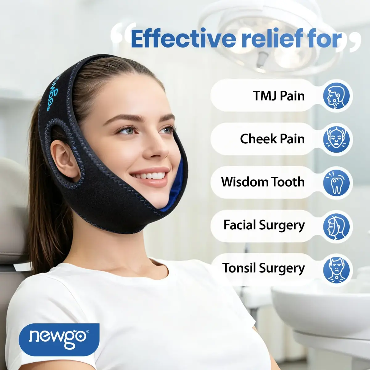 NEWGO Wisdom Teeth Ice Pack Head Wrap with Ear Holes, 60-Min Cold Therapy | Black, One Size - view 3
