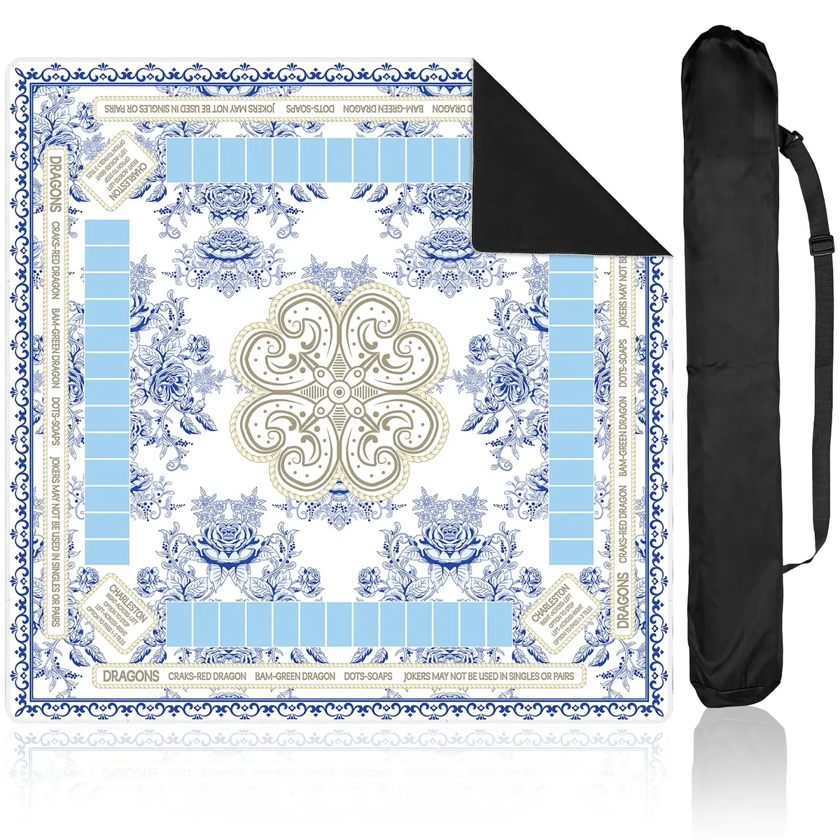 party greeting Chinoiserie Mahjong Mat with Black Carrying Bag 31.5 x 31.5 Inches | Noise & Slip Resistant Game Table Cover - main product image