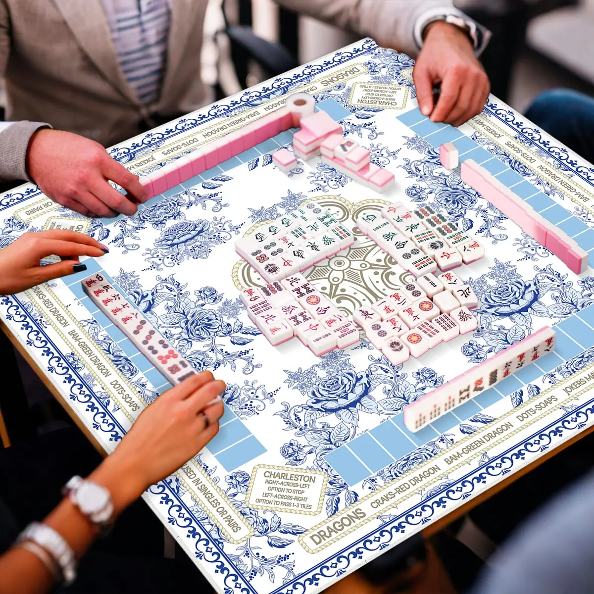 party greeting Chinoiserie Mahjong Mat with Black Carrying Bag 31.5 x 31.5 Inches | Noise & Slip Resistant Game Table Cover - view 5