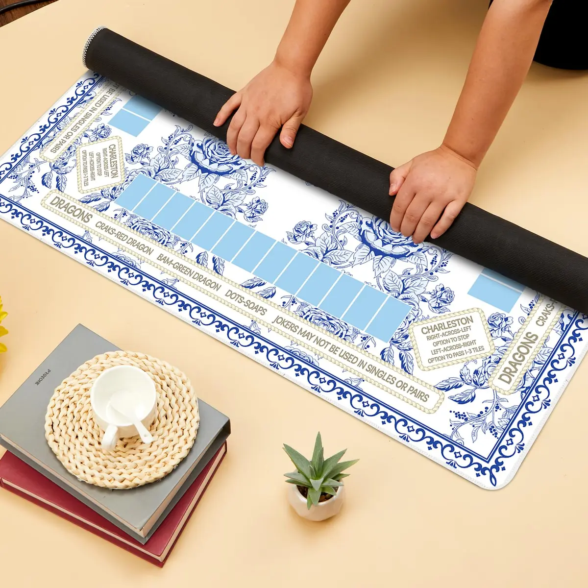 party greeting Chinoiserie Mahjong Mat with Black Carrying Bag 31.5 x 31.5 Inches | Noise & Slip Resistant Game Table Cover - view 4
