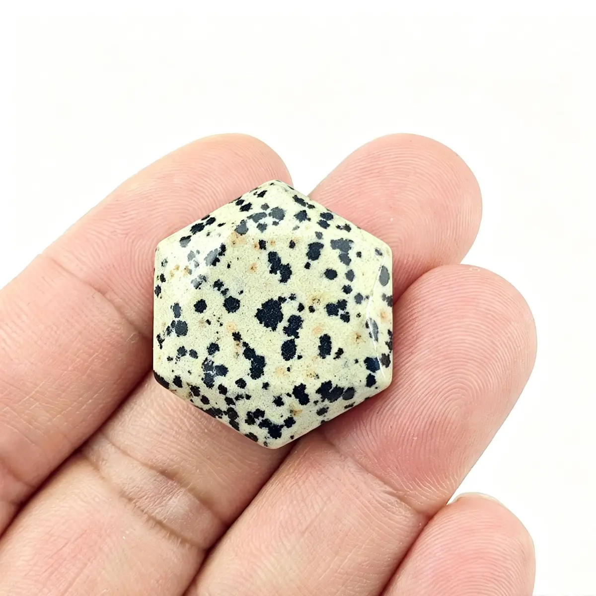 FHNP367 Natural Dalmatian Jasper Hexagram Chakra Stone 1.2 inch | Hand-Polished Healing Crystal for Energy & Stress Relief - view 2