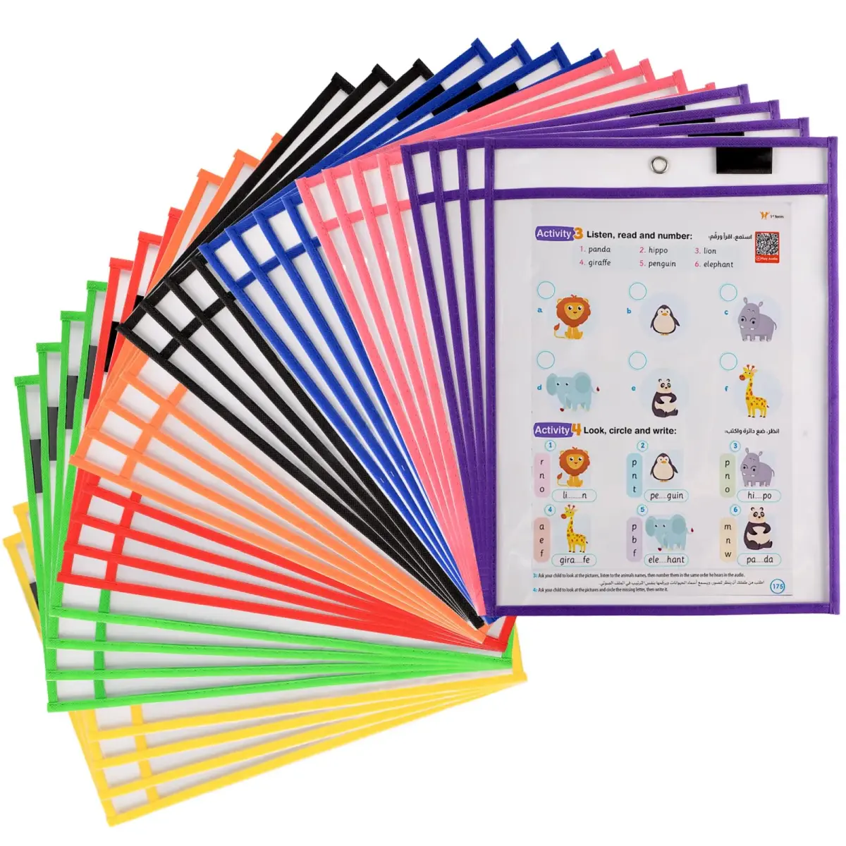 Ufamrine 30 Pcs Dry Erase Pockets Sleeves Colorful, Job Ticket Holders 25cm x 33cm (10" x 13") | Reusable Plastic Sleeves for Teachers - main product image