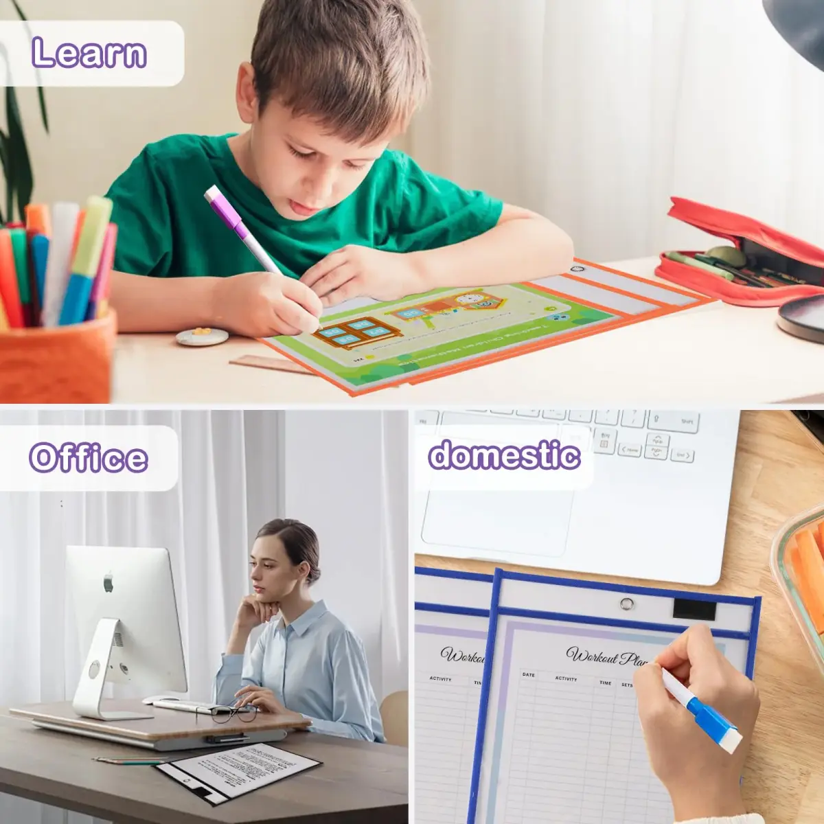 Ufamrine 30 Pcs Dry Erase Pockets Sleeves Colorful, Job Ticket Holders 25cm x 33cm (10" x 13") | Reusable Plastic Sleeves for Teachers - view 7