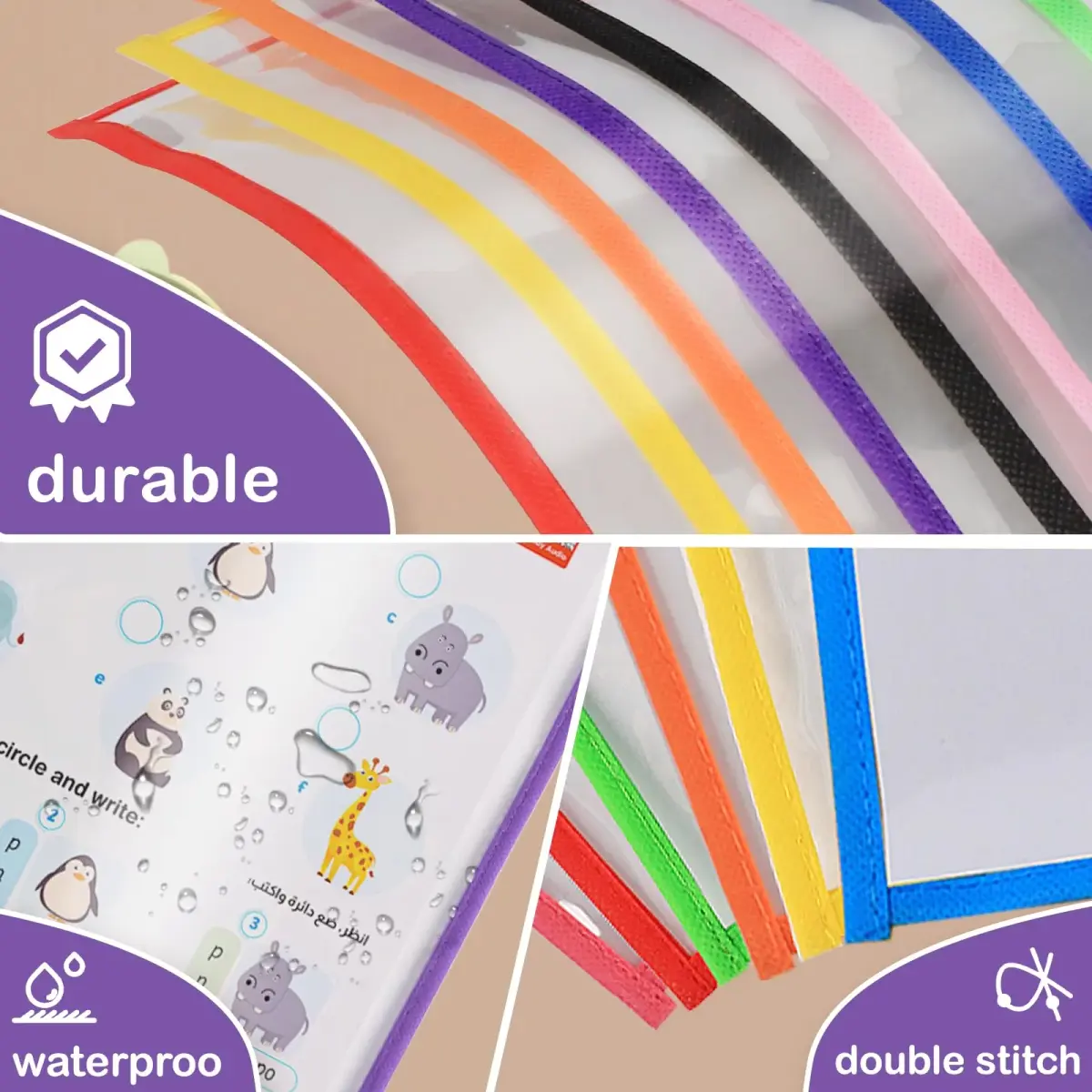 Ufamrine 30 Pcs Dry Erase Pockets Sleeves Colorful, Job Ticket Holders 25cm x 33cm (10" x 13") | Reusable Plastic Sleeves for Teachers - view 4
