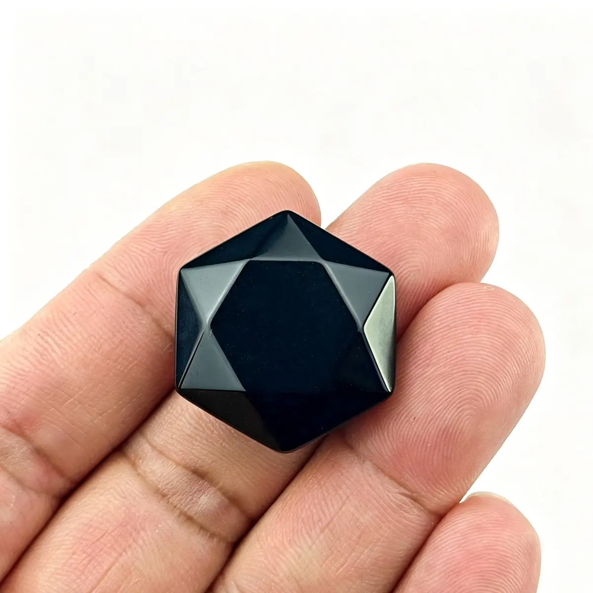FHNP367 Natural Black Obsidian Hexagram Chakra Stone 1.2 inch | Hand-Polished Healing Crystal for Energy & Stress Relief - view 2