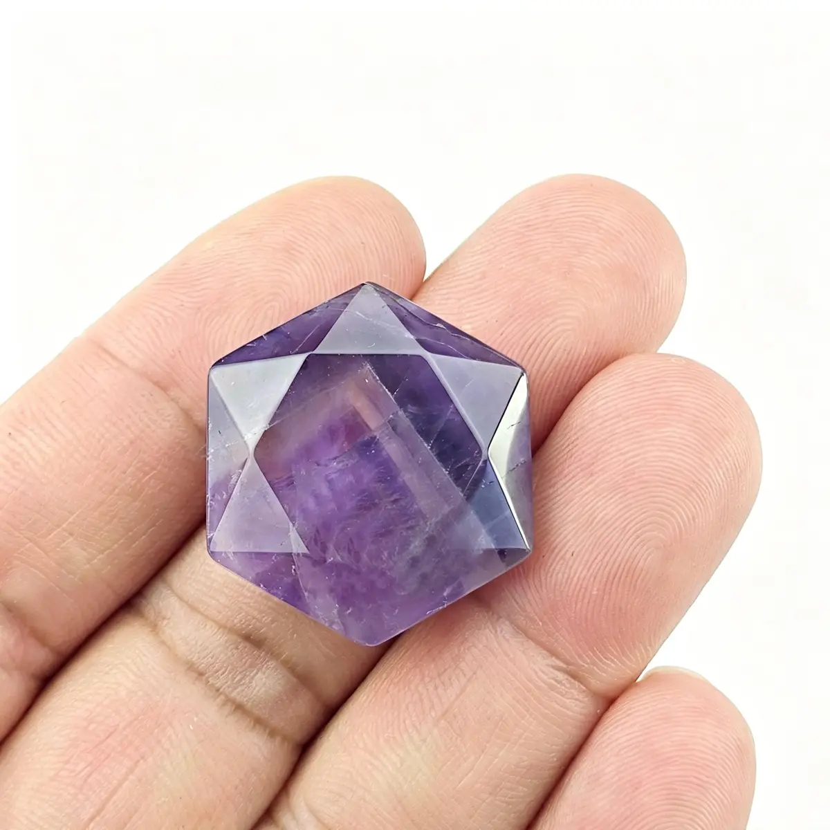 FHNP367 1.2 inch Natural Dream Amethyst Hexagram Chakra Stone | Hand-Polished Healing Crystal for Energy & Worry Relief - view 2