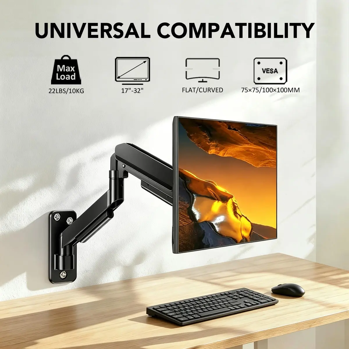 Hemudu 17-32 inch Flat/Curved Monitor Wall Mount | Full Motion Adjustable Wall Arm Holds Up to 10kg - view 2