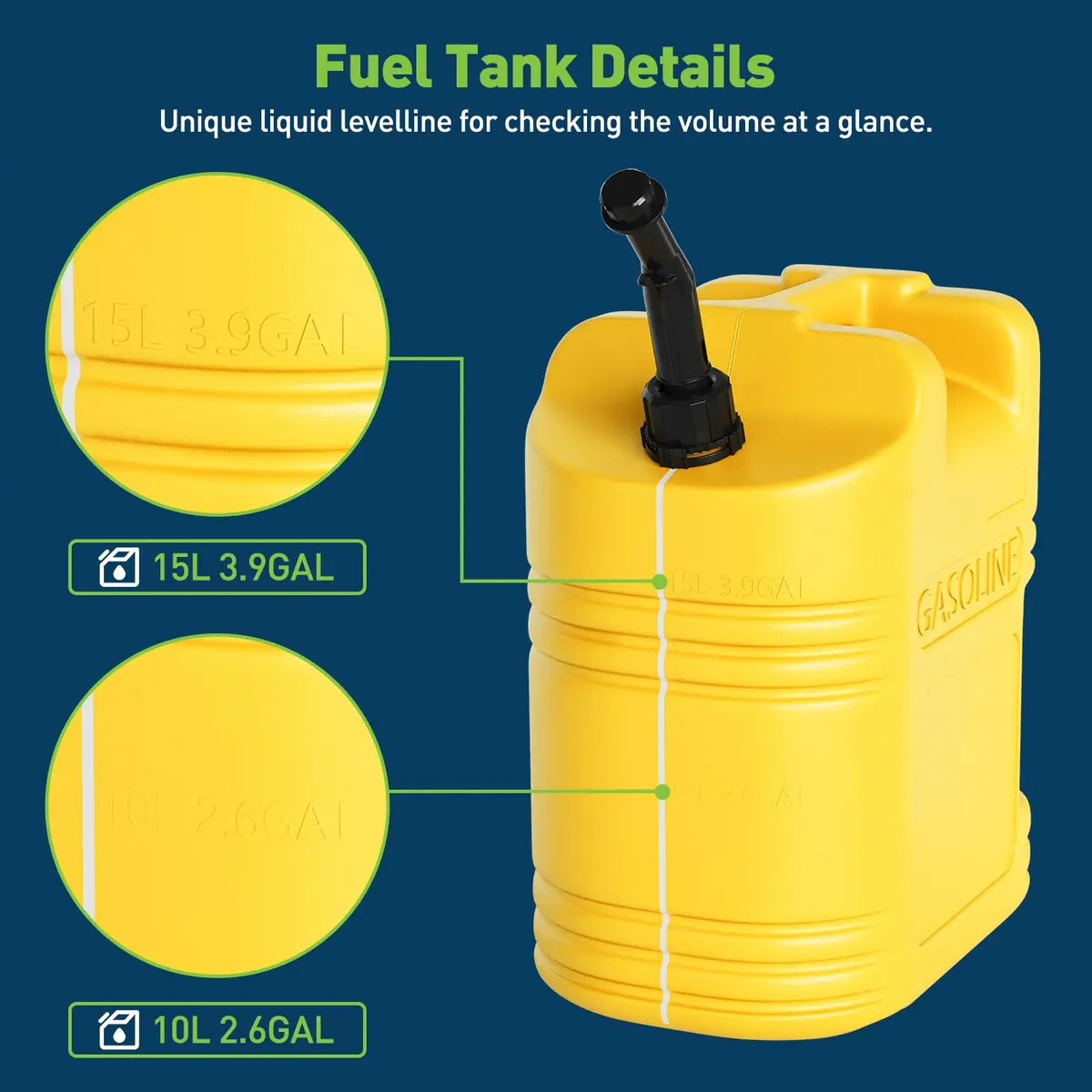 EchoVincio 20L Portable Transfer Tank 5 Gal | Marine & Car Fuel Container with Handle - view 8