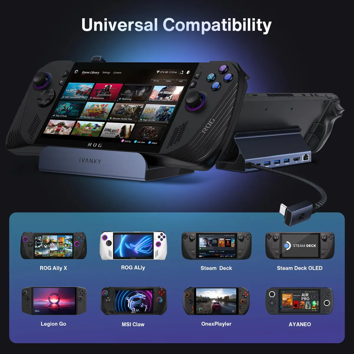 IVANKY 4K@144Hz Steam Deck Dock, 8-in-1 Docking Station with 100W Adapter | Supports Steam Deck & ROG Ally - view 6