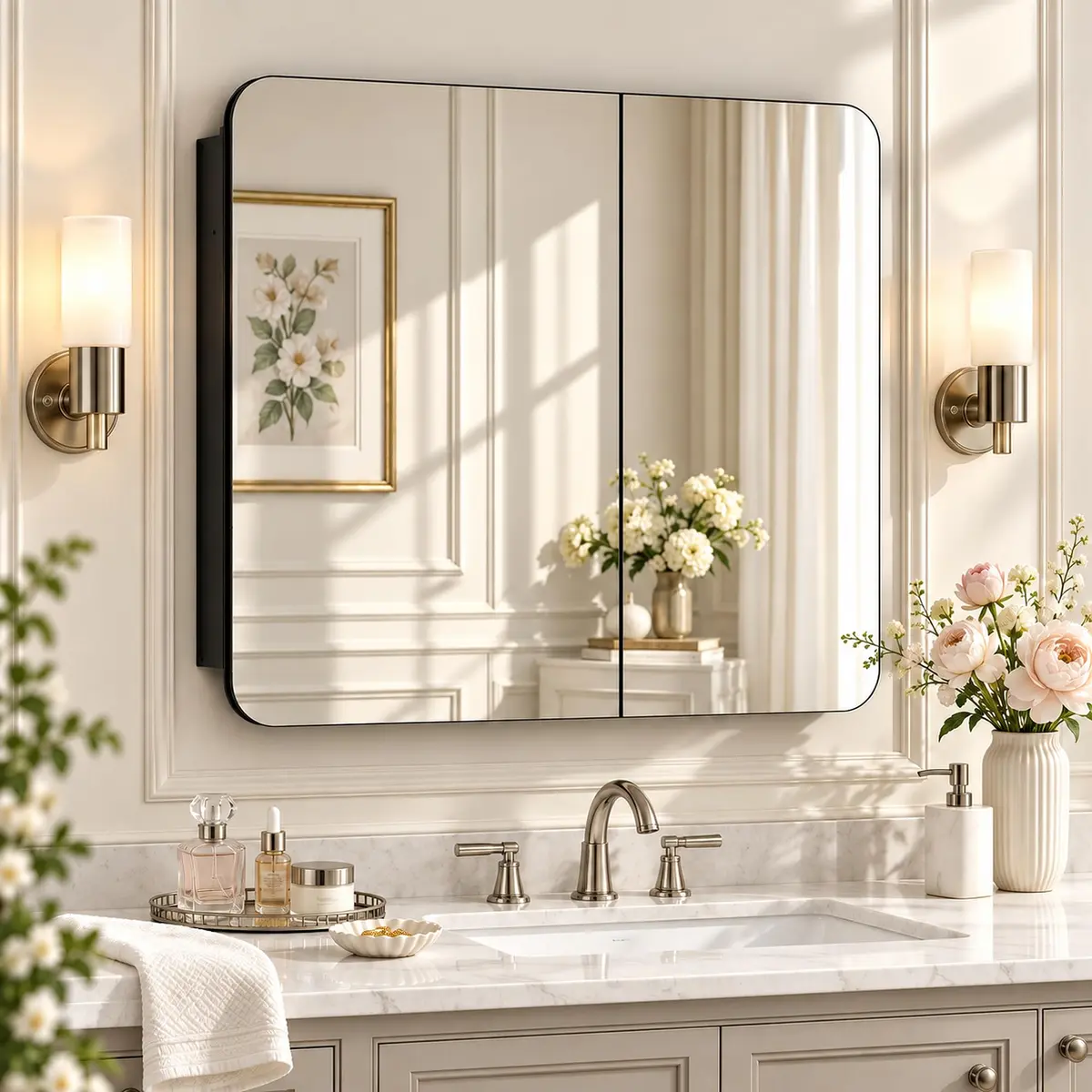 GoTiling 30x26 Black Medicine Cabinet with Mirror, Recessed & Surface Mount | Adjustable Shelves, Aluminum Frame - main product image