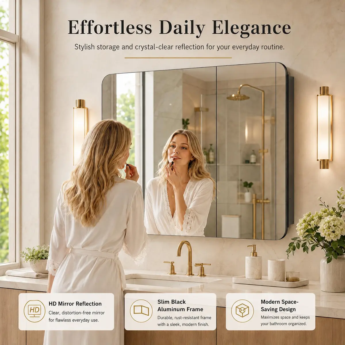 GoTiling 30x26 Black Medicine Cabinet with Mirror, Recessed & Surface Mount | Adjustable Shelves, Aluminum Frame - view 5