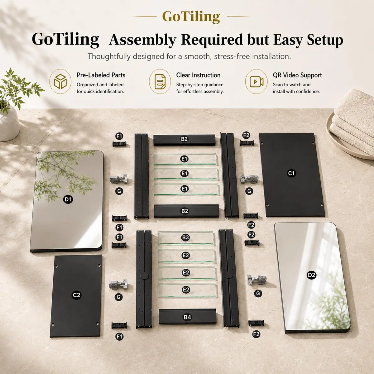GoTiling 30x26 Black Medicine Cabinet with Mirror, Recessed & Surface Mount | Adjustable Shelves, Aluminum Frame - view 6