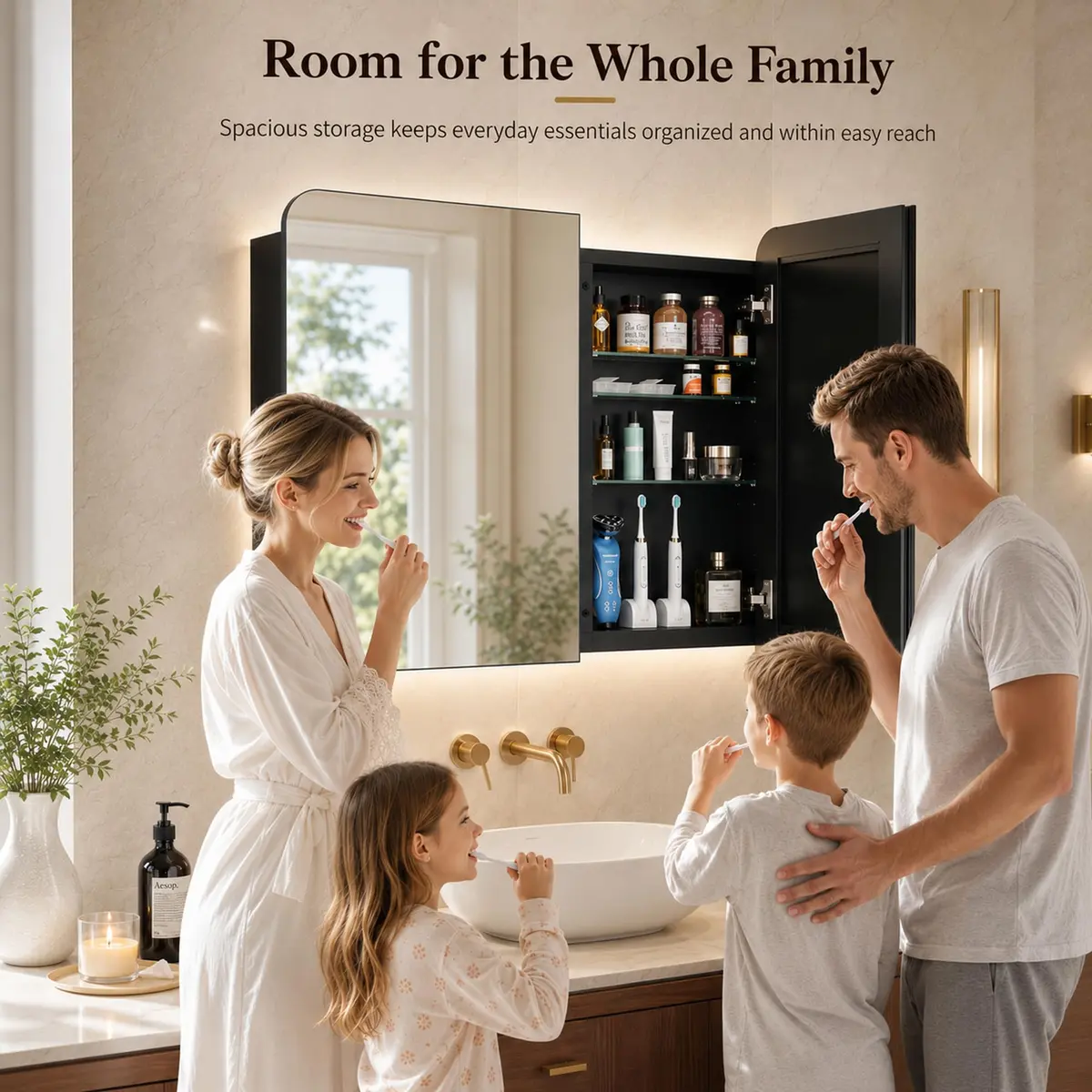 GoTiling 30x26 Black Medicine Cabinet with Mirror, Recessed & Surface Mount | Adjustable Shelves, Aluminum Frame - view 7
