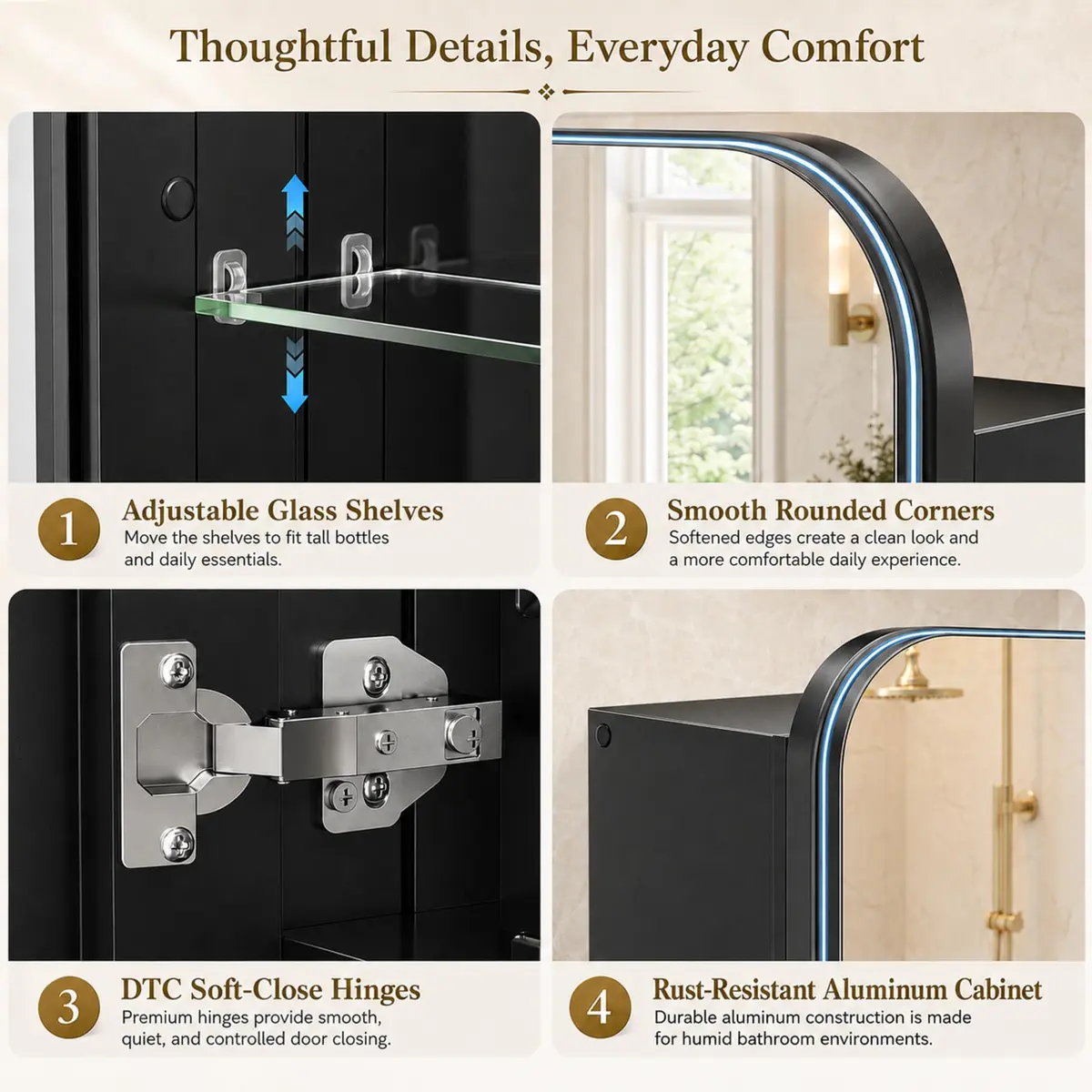 GoTiling 30x26 Black Medicine Cabinet with Mirror, Recessed & Surface Mount | Adjustable Shelves, Aluminum Frame - view 4
