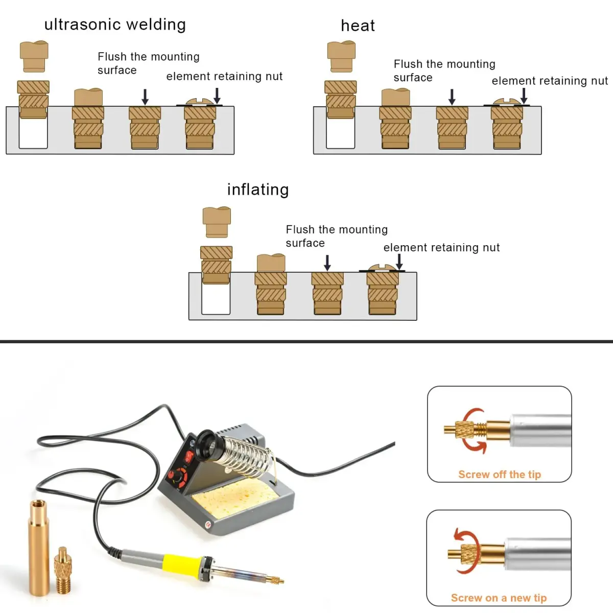 PEUTIER M2x3x3.5mm Brass Heat Set Threaded Inserts (120 pcs) | 3D Printing Accessories - view 5