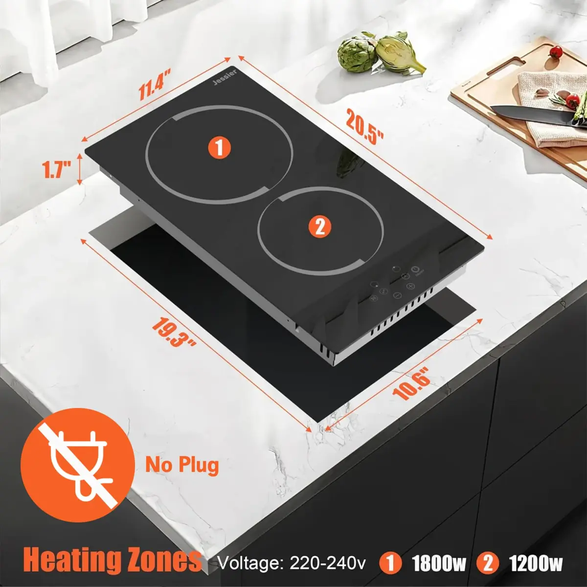 Jessier 2 Burner Electric Cooktop 220V 3000W | Hardwired Drop-In Ceramic Glass Cooktop - view 6