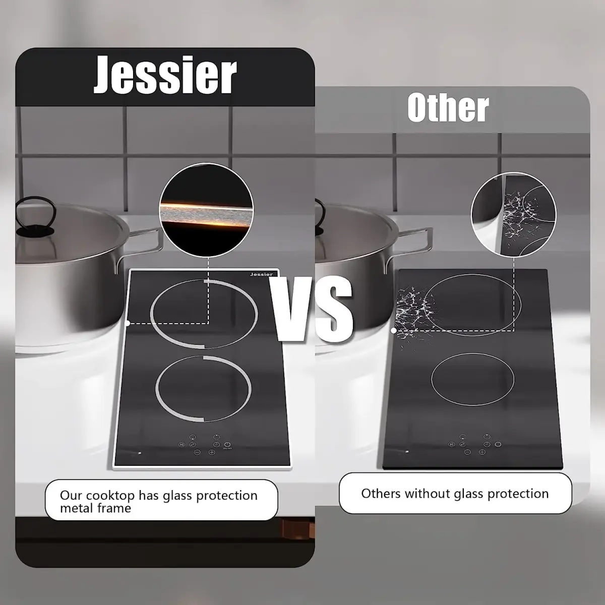 Jessier 2 Burner Electric Cooktop 220V 3000W | Hardwired Drop-In Ceramic Glass Cooktop - view 7