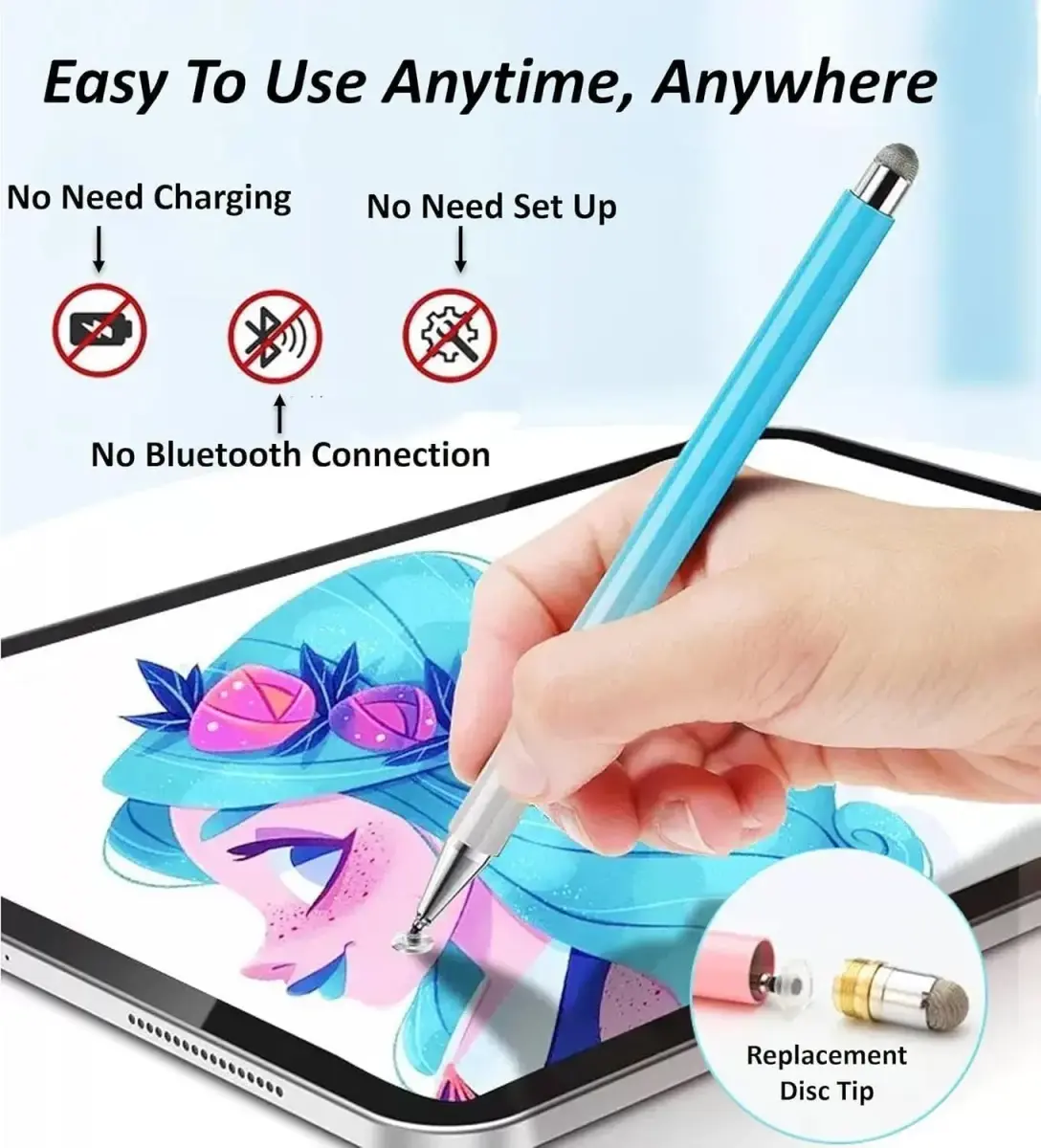 fllynewrite Blue Stylus Pen for Samsung Galaxy Tab A9/A8/A7/A7 Lite, iPad Pro/iPhone/Fire HD/Surface/HP | High Sensitivity & Precision - view 3