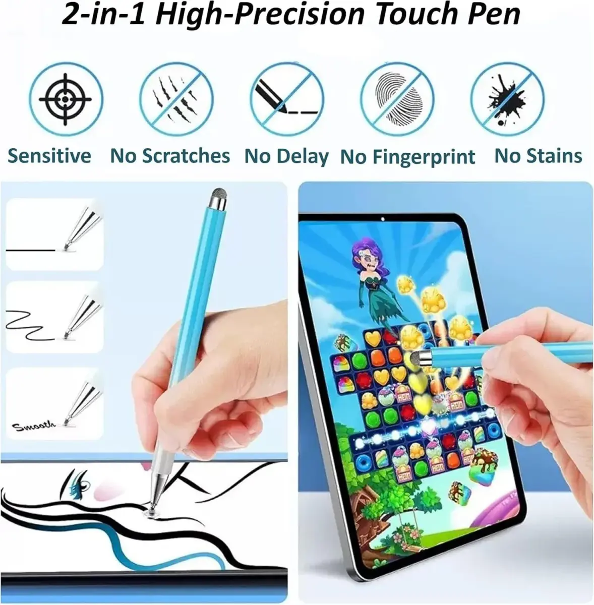 fllynewrite Blue Stylus Pen for Samsung Galaxy Tab A9/A8/A7/A7 Lite, iPad Pro/iPhone/Fire HD/Surface/HP | High Sensitivity & Precision - view 4
