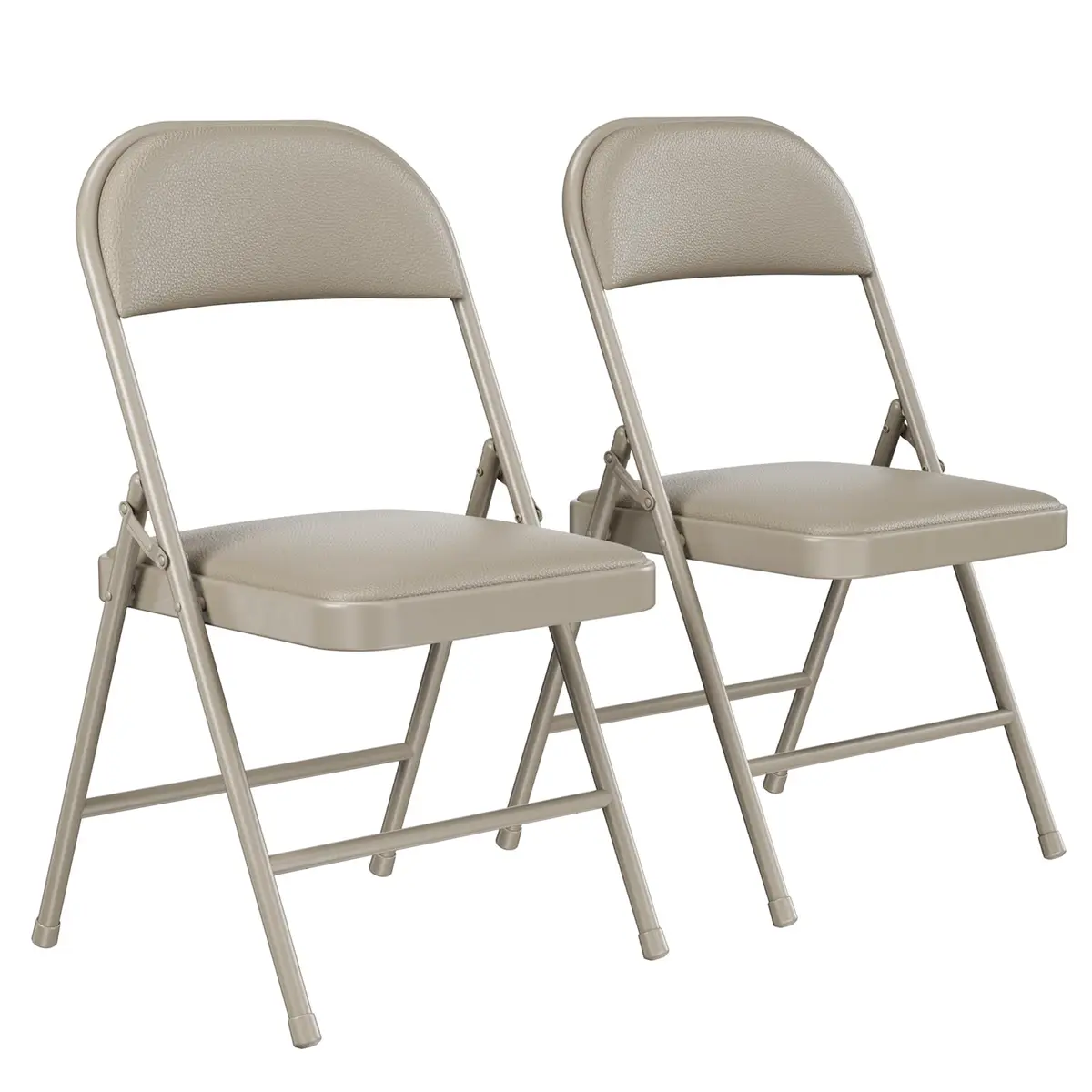 FurniEdge 2 Pack Padded Folding Chairs | Portable Metal Foldable Chairs with Cushion, PU Leather, Indoor & Outdoor Khaki - main product image