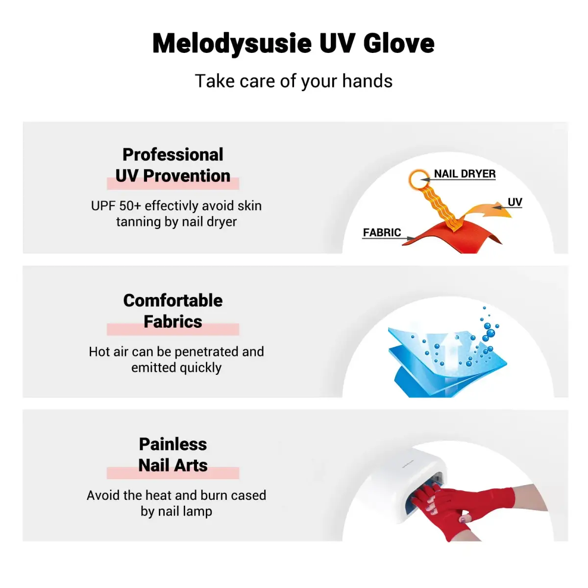 MelodySusie Fingerless UV Protection Gloves for Gel Manicures | UPF 50+ Blocks 99% UV Rays - view 3