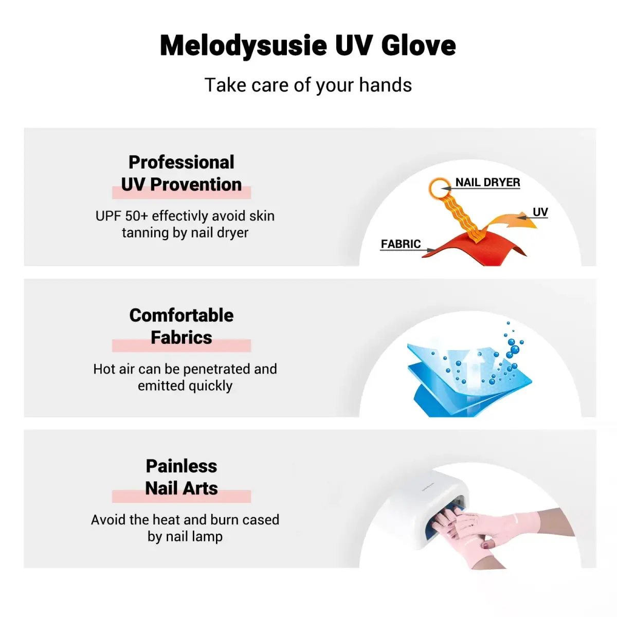 MelodySusie Fingerless UV Protection Gloves for Gel Manicure | UPF 50+ Blocks 99% UV Rays - view 3