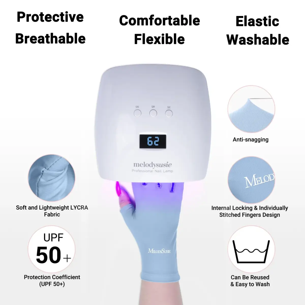 MelodySusie Fingerless UV Protection Gloves for Gel Manicure | UPF 50+ Blocks 99% UV Rays - view 6