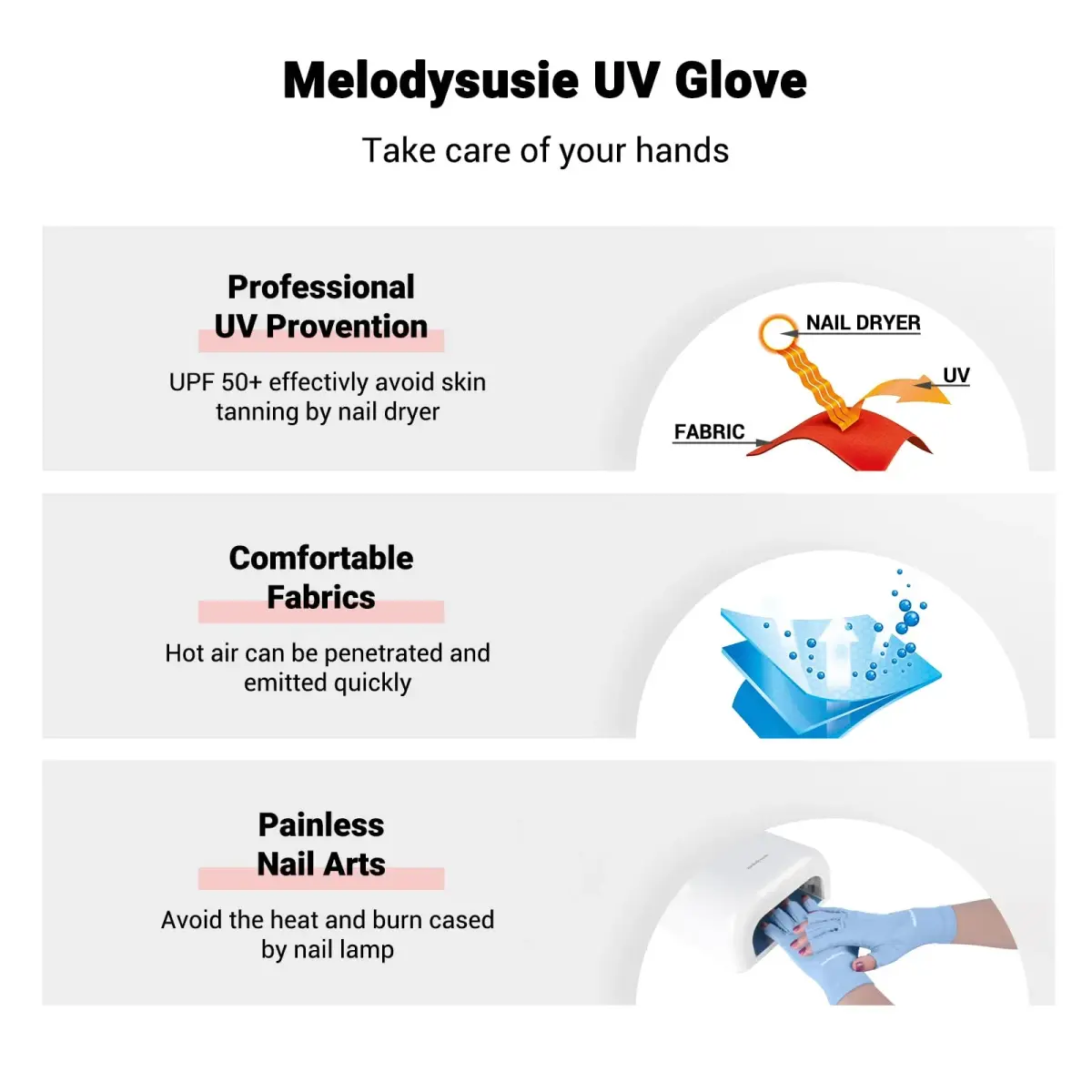 MelodySusie Fingerless UV Protection Gloves for Gel Manicure | UPF 50+ Blocks 99% UV Rays - view 3