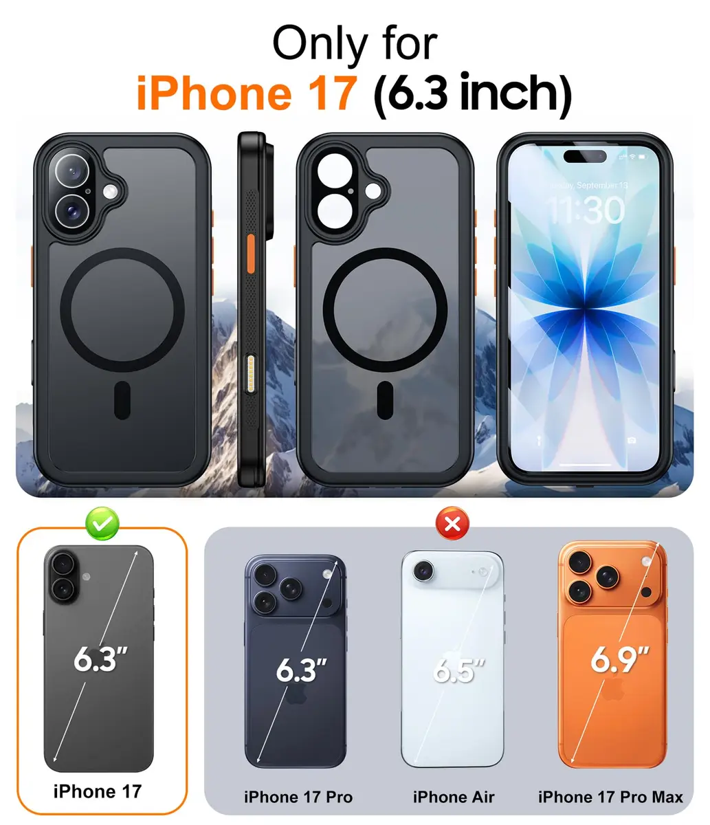 Red2Fire Military Grade Case for iPhone 17 6.3" with Screen & Camera Protector, MagSafe Compatible, Black | Heavy Duty Drop Proof - view 2