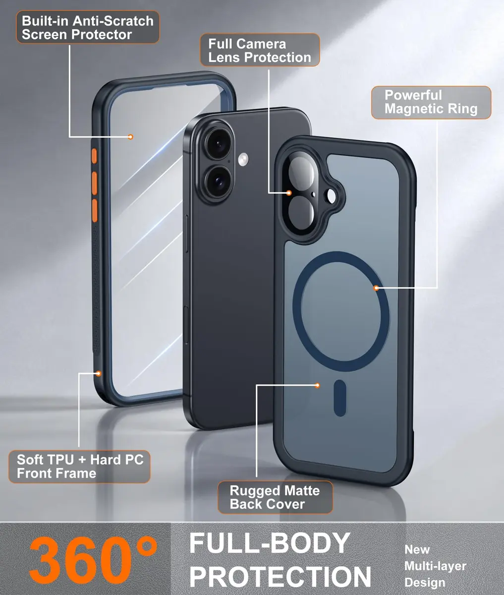 Red2Fire for iPhone 17 Case with Built-in Screen Protector & Camera Protector, MagSafe Compatible, Military Grade Drop Proof, Full-Body Bumper Shockproof Phone Cover 6.3" Blue - view 5