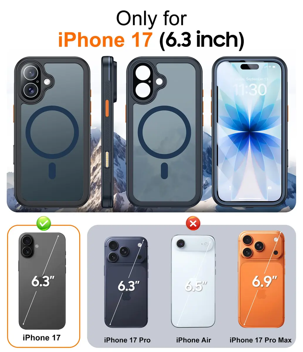Red2Fire for iPhone 17 Case with Built-in Screen Protector & Camera Protector, MagSafe Compatible, Military Grade Drop Proof, Full-Body Bumper Shockproof Phone Cover 6.3" Blue - view 2