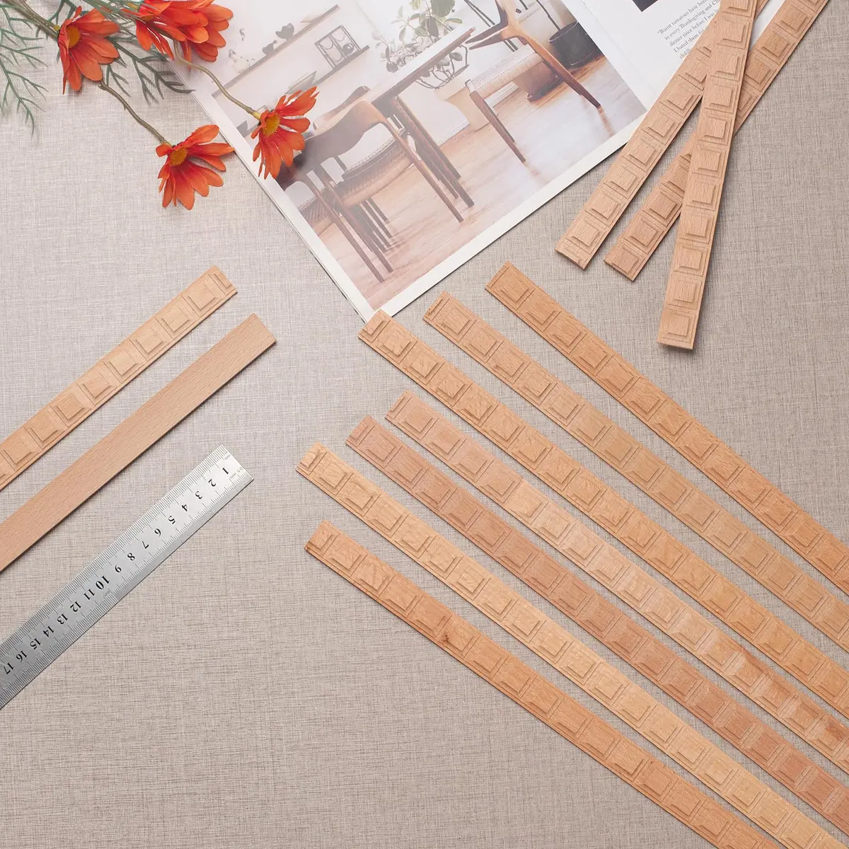Coowayze Grid Wood Trim Molding Decorative Strips 15.8 inch (40 cm) | 12 PCS Unfinished Beech Wood for Walls, Cabinets, Doors, Mirrors - view 2