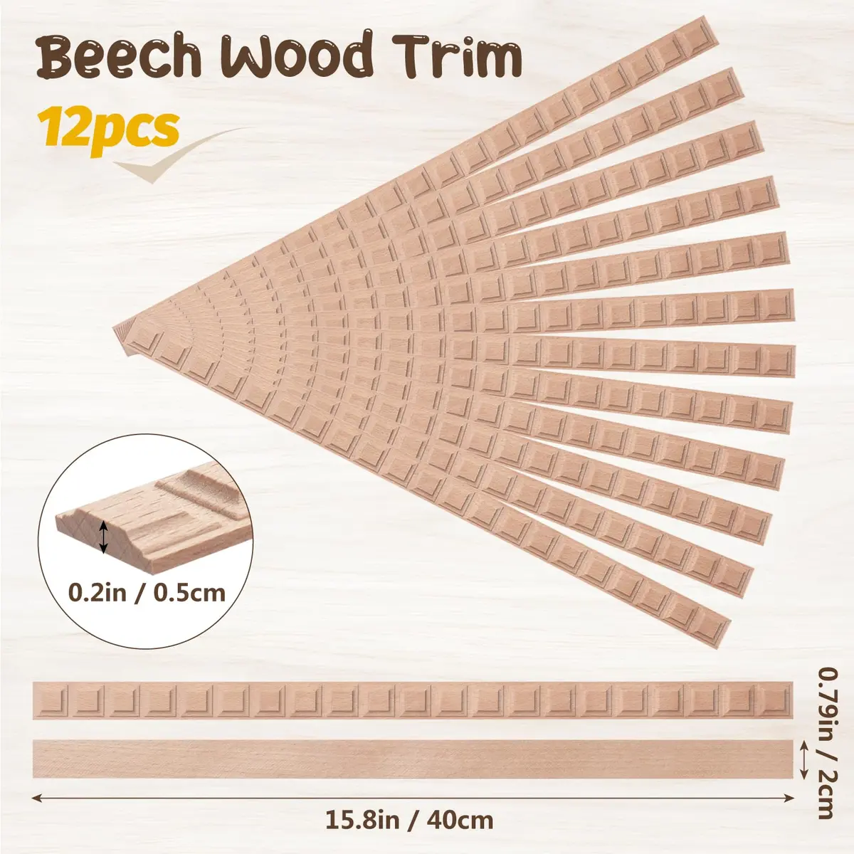 Coowayze Grid Wood Trim Molding Decorative Strips 15.8 inch (40 cm) | 12 PCS Unfinished Beech Wood for Walls, Cabinets, Doors, Mirrors - view 3