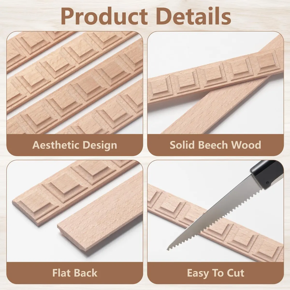 Coowayze Grid Wood Trim Molding Decorative Strips 15.8 inch (40 cm) | 12 PCS Unfinished Beech Wood for Walls, Cabinets, Doors, Mirrors - view 4