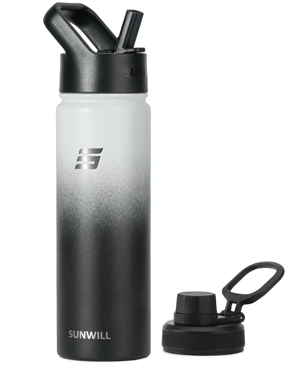 SUNWILL Insulated Water Bottle with Straw & Chug Lid, 22 oz Stainless Steel | Double-Wall Vacuum, Leak-Proof, Powder Coated Finish - main product image