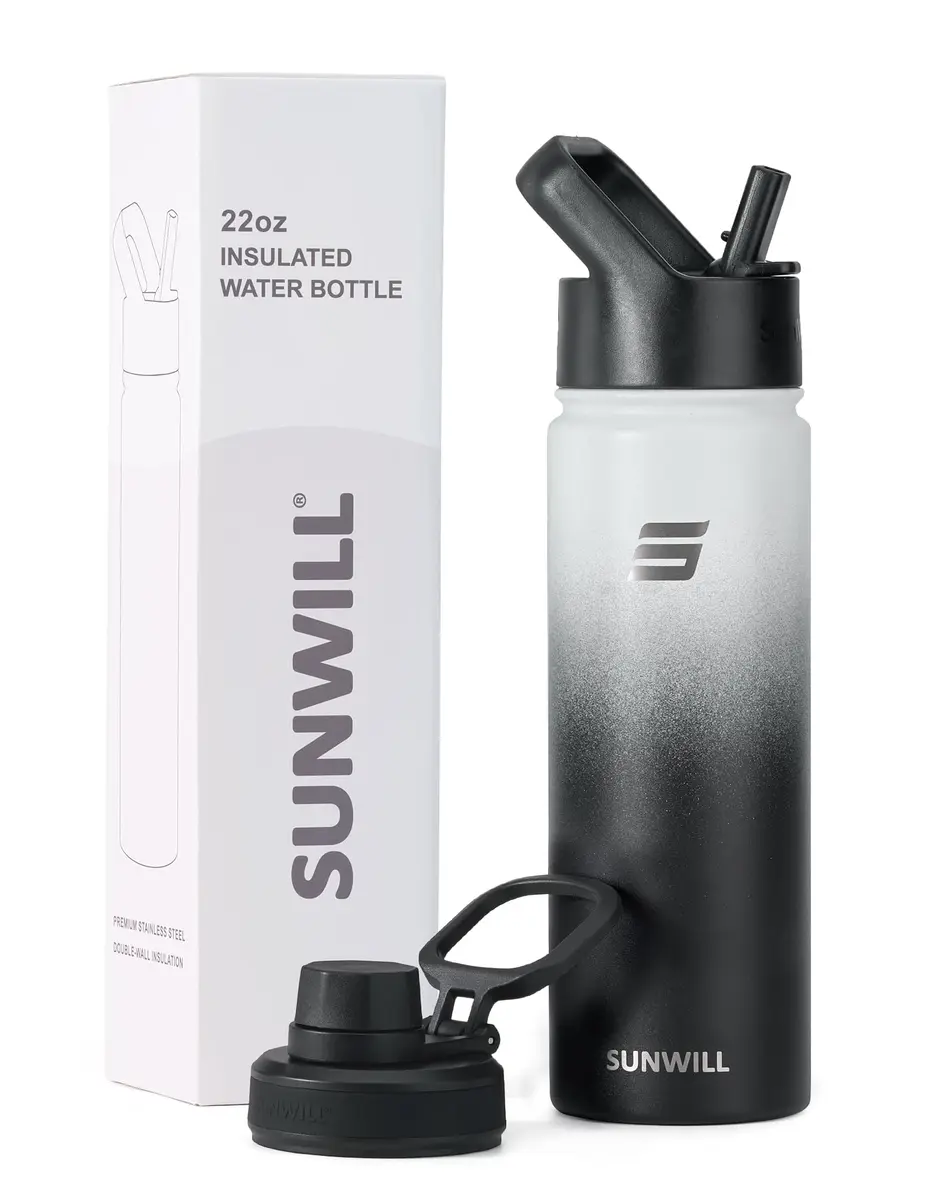 SUNWILL Insulated Water Bottle with Straw & Chug Lid, 22 oz Stainless Steel | Double-Wall Vacuum, Leak-Proof, Powder Coated Finish - view 6