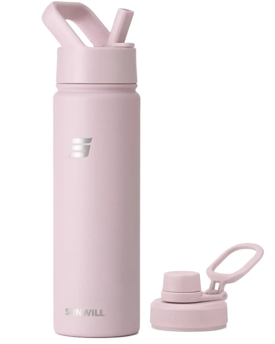 SUNWILL Insulated Water Bottle with Straw & Chug Lid, 22 oz Stainless Steel | Double-Wall Vacuum Insulation for Hot & Cold Drinks - main product image