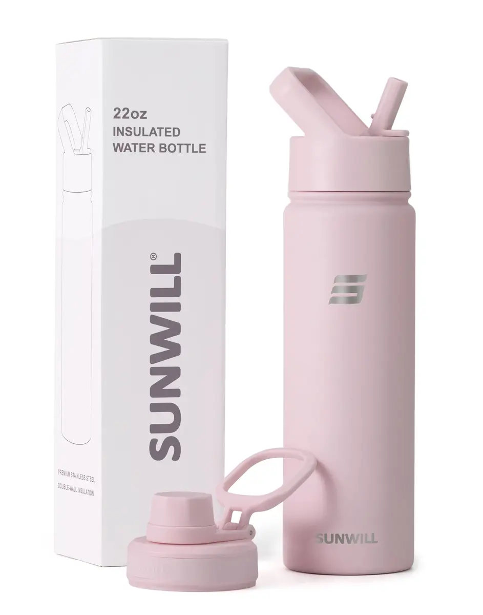 SUNWILL Insulated Water Bottle with Straw & Chug Lid, 22 oz Stainless Steel | Double-Wall Vacuum Insulation for Hot & Cold Drinks - view 6
