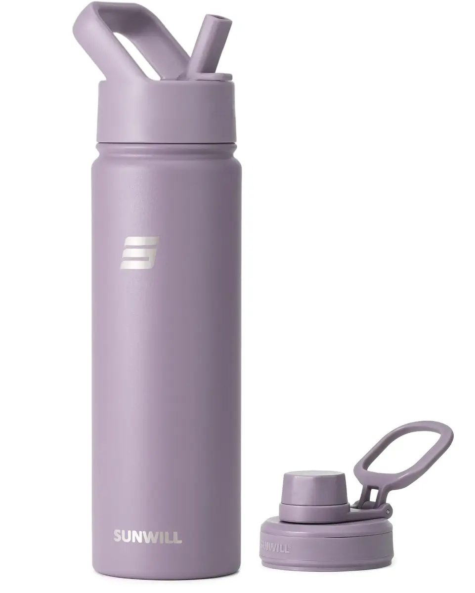 SUNWILL Insulated Water Bottle with Straw & Chug Lid 22 oz | Double-Wall Vacuum Stainless Steel - main product image