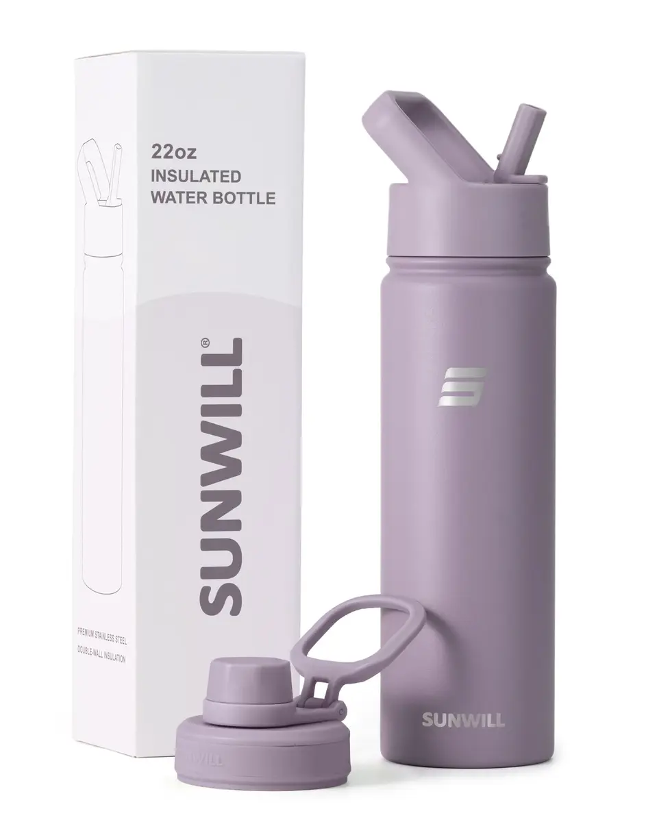 SUNWILL Insulated Water Bottle with Straw & Chug Lid 22 oz | Double-Wall Vacuum Stainless Steel - view 6