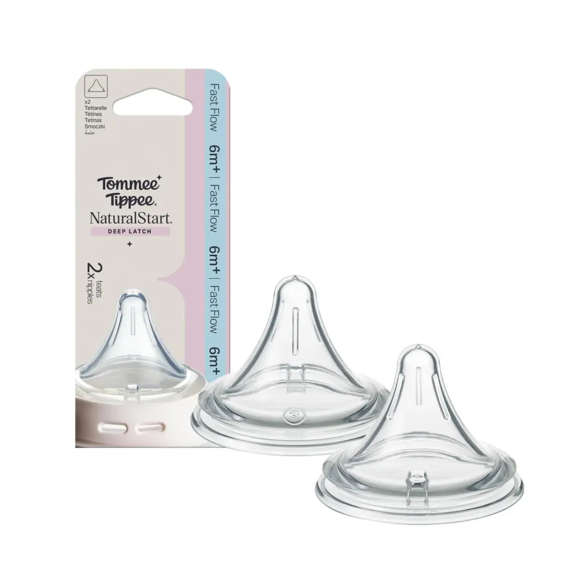 Tommee Tippee Natural Start Deep Latch Triangular Nipples, Fast Flow, 6m+ (Pack of 2) - main product image