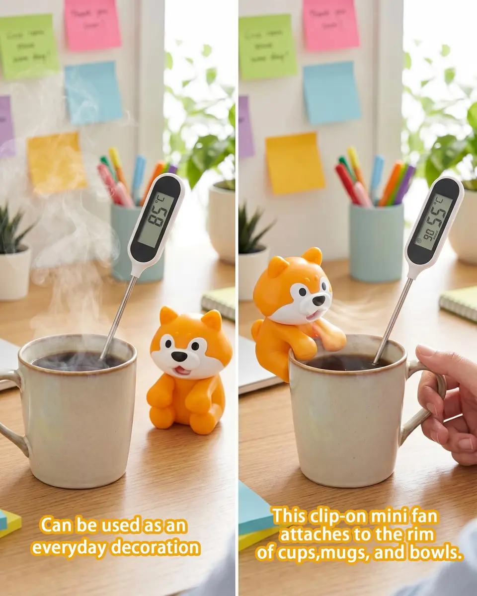 JODUY Clip-On Mini Fan for Cup & Bowl – Dog-Shaped Air-Blowing Cooling Attachment 8.5cm x 6cm x 6cm | Dual-Function Operation - view 4