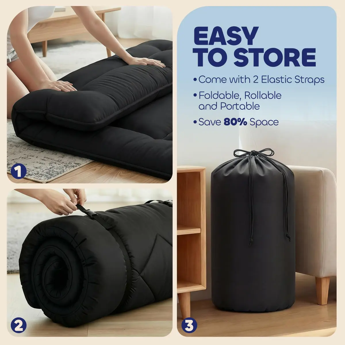 COZYFUZY 4" Thick Japanese Futon Mattress Foldable Floor Mattress for Guests, Dorms & Rooms, Portable Tatami Mat with Firm Support & Carry Strap Full - view 5