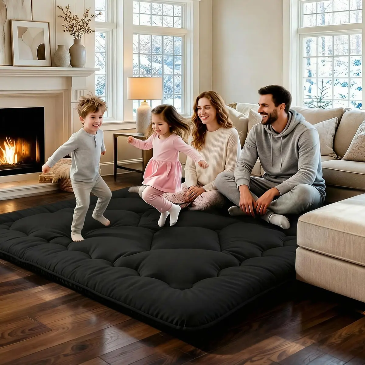 COZYFUZY 4" Thick Japanese Futon Mattress Foldable Floor Mattress for Guests, Dorms & Rooms, Portable Tatami Mat with Firm Support & Carry Strap Full - view 2