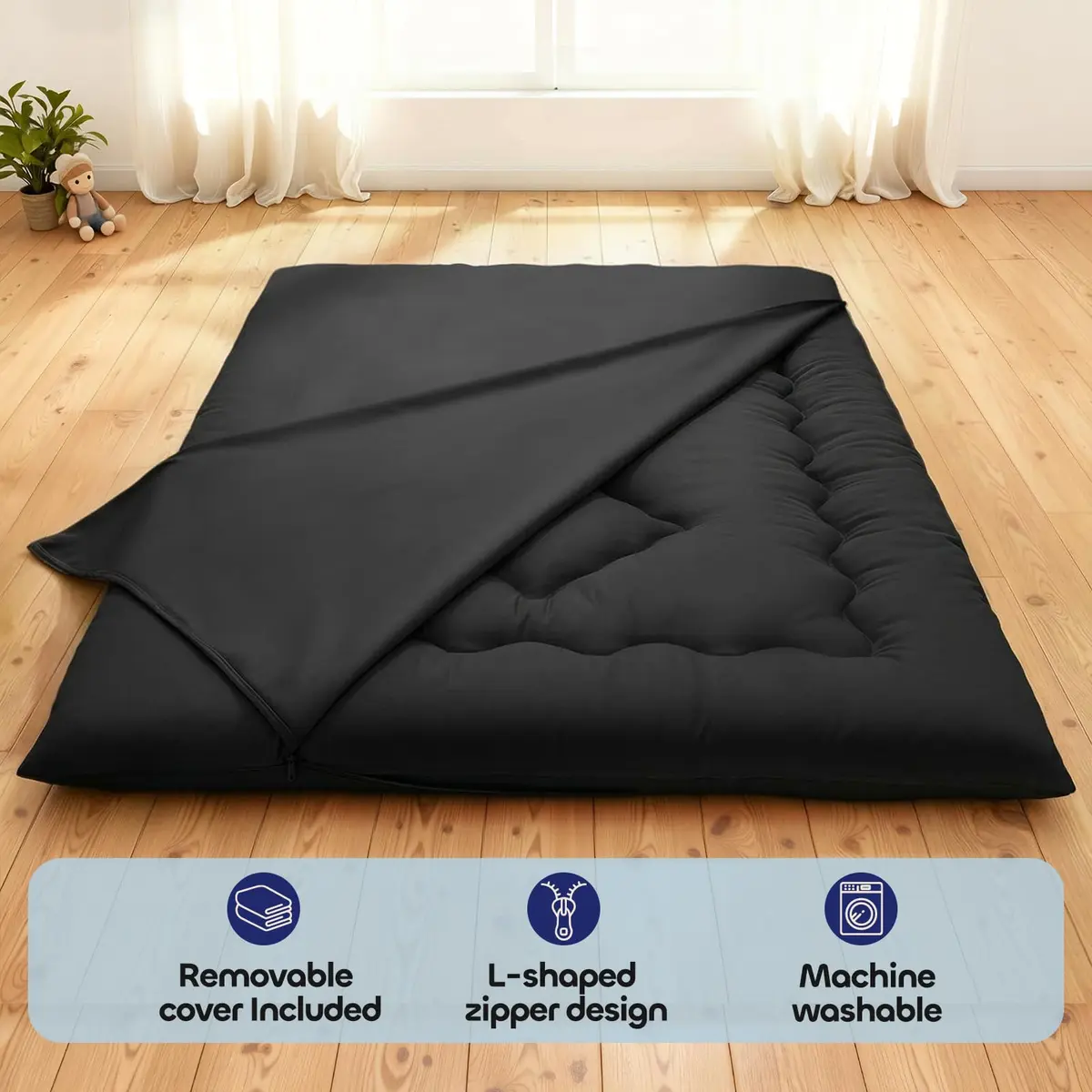 COZYFUZY 4" Thick Japanese Futon Mattress Foldable Floor Mattress for Guests, Dorms & Rooms, Portable Tatami Mat with Firm Support & Carry Strap Full - view 3