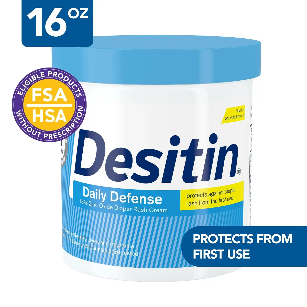 Desitin Daily Defense Baby Diaper Rash Cream with 13% Zinc Oxide, Hypoallergenic, Dye, Phthalate- & Paraben-Free, 16 oz (Pack of 12) | Treats, Relieves & Prevents Diaper Rash - view 2