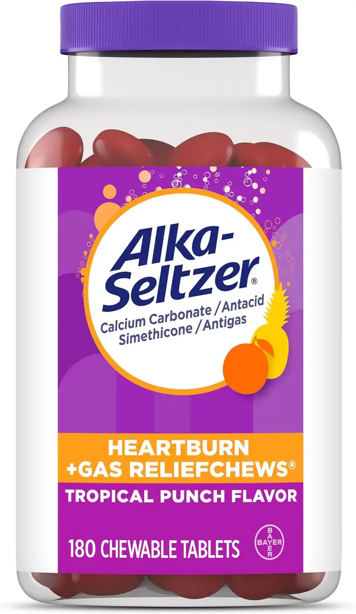 Alka-Seltzer Heartburn + Gas Relief Chews 180 Count | Fast Antacid + Antigas Relief for Heartburn, Gas, Bloating - main product image